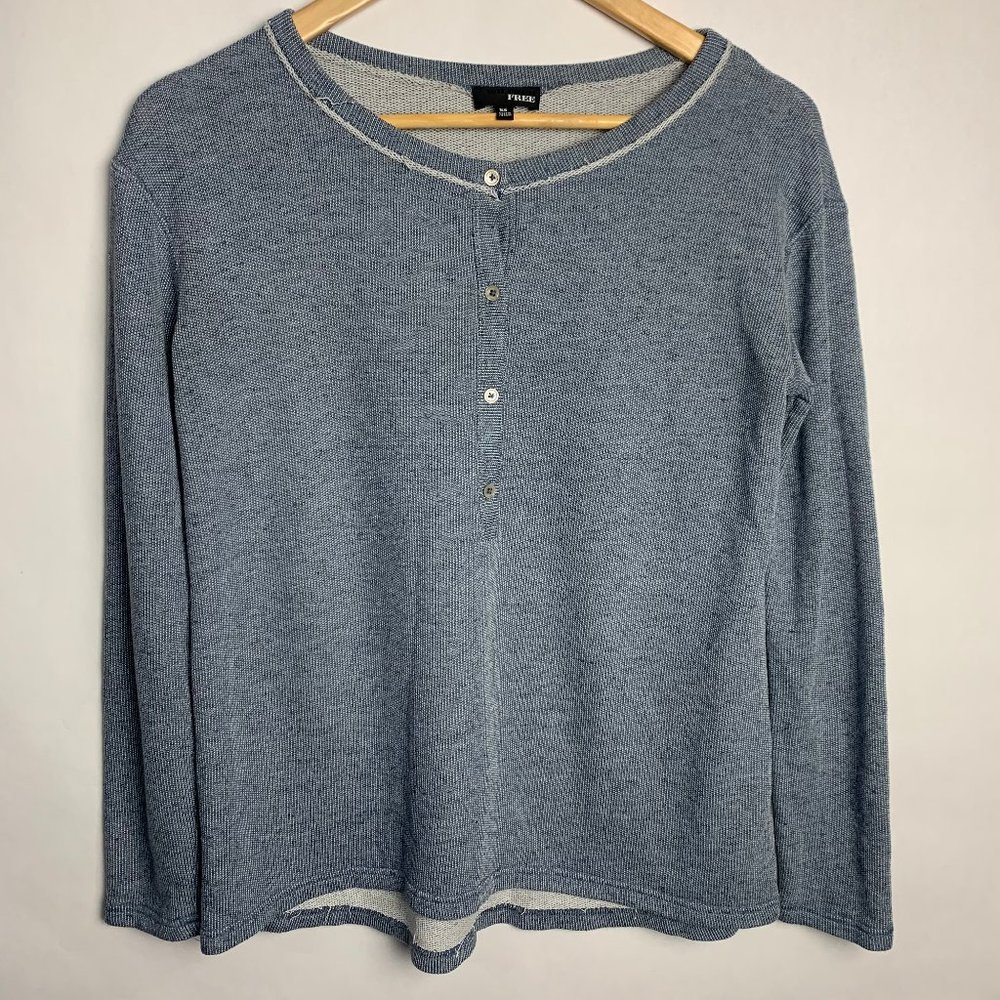 Wilfred Long Sleeve Henley Top in Light Blue with Cream Trim